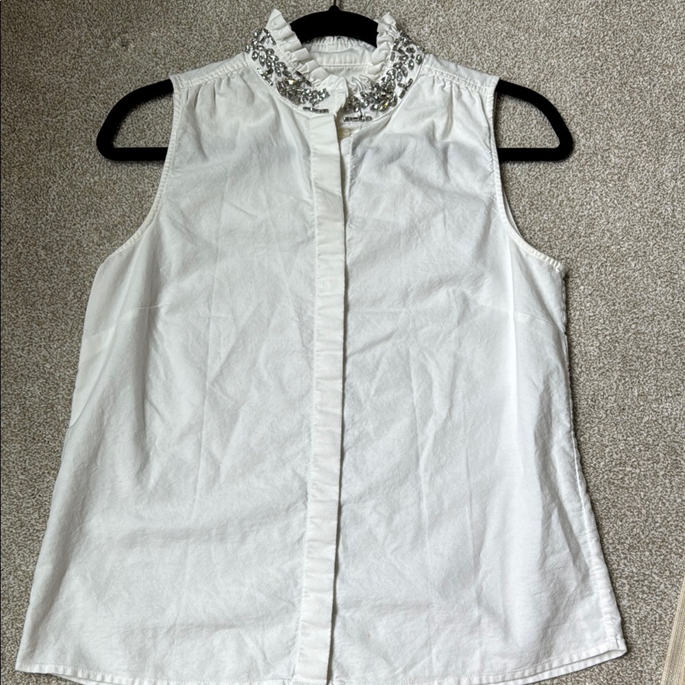 J. Crew White Button Down Shirt with Mandarin Collar and Buttoned Style